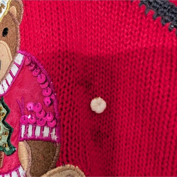 Nutcracker Teddy Bear Cardigan Womens Size Medium Red Embellished Ugly Christmas - Picture 4 of 12